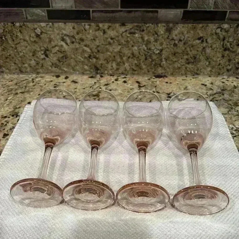Vintage Cristar Versalles Wine Goblets - Pink‎ Rose - 7.75” Tall 10oz (Set of 4)